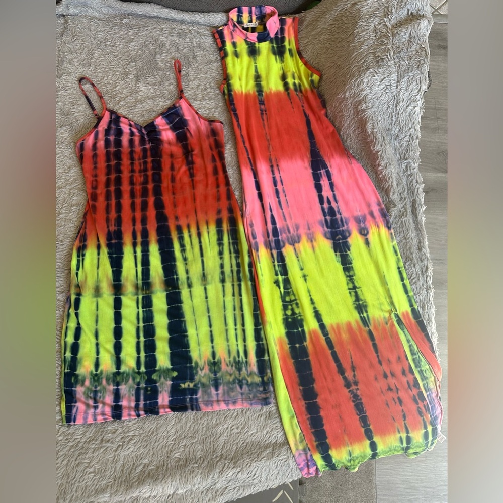 Cute, colorful, tie-dye maxi & mini dresses set, Size L